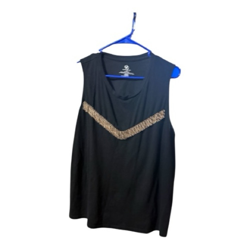 Chic Black Tank Top with Gold French Detailing - Picture 3 of 5
